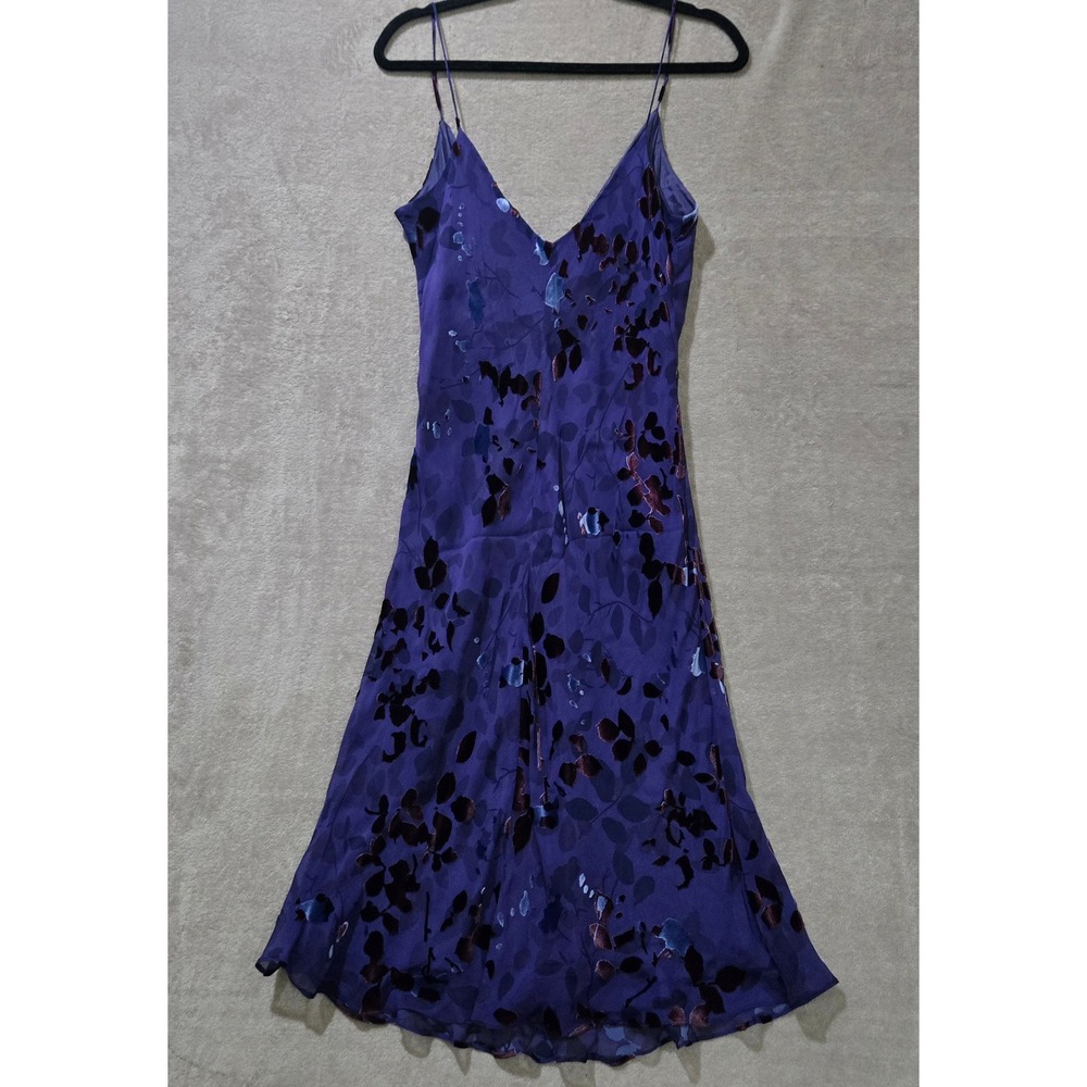 Jones New York Velvet Burnout Silk Y2K Dress 12 Purple Floral Midi Slip Romantic